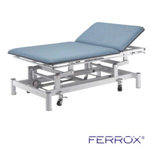 Table de massage électrique bobath avec dossier pour kiné de couleur bleu de marque Ferrox