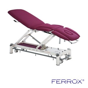 Table de massage électrique sept plans pour kiné de couleur prune de marque Ferrox