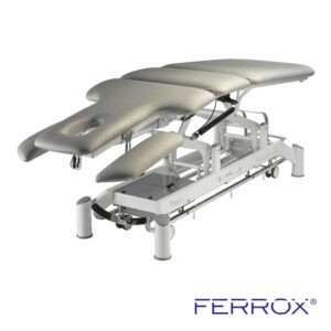 Table de massage électrique cinq plans pour kiné de couleur gris argent de marque Ferrox