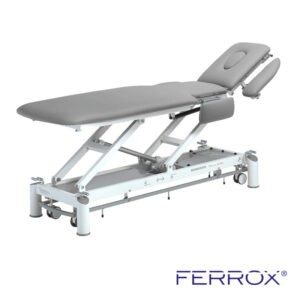 Table de massage électrique six plans pour kiné de couleur gris argent de marque Ferrox