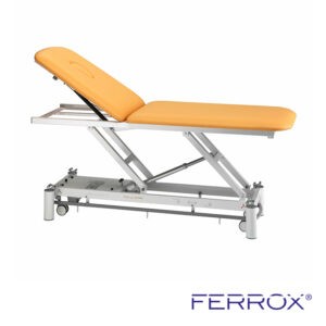 Table de massage électrique deux plans pour kiné de couleur orange de marque Ferrox