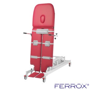 Table de verticalisation électrique pour kiné de couleur rouge de marque Ferrox