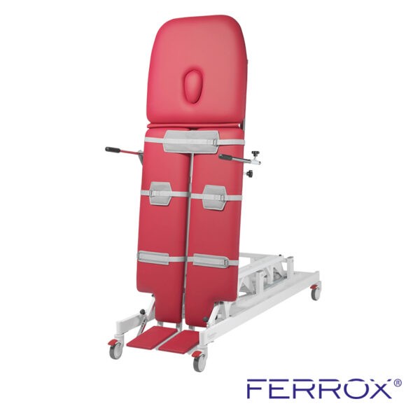 Table de verticalisation électrique pour kiné de couleur rouge de marque Ferrox