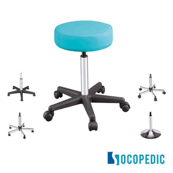 Tabouret sur roulettes de couleur bleu pour kiné de marque Socopedic