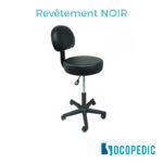 Tabouret sur roulettes avec dossier de couleur noir pour kiné de marque Socopedic